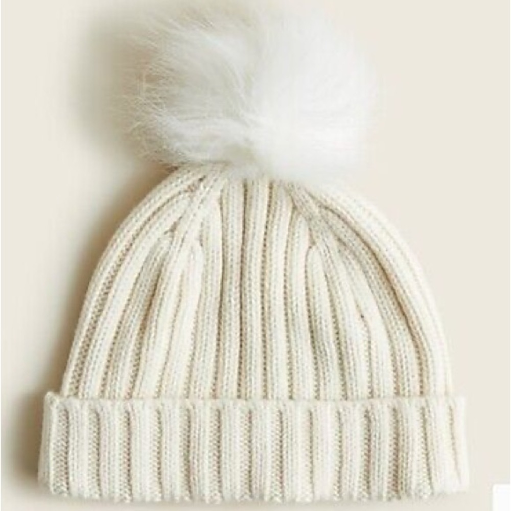 New with Tags -J.Crew- Ribbed pom-pom beanie Ivory 🍁❄️❄️